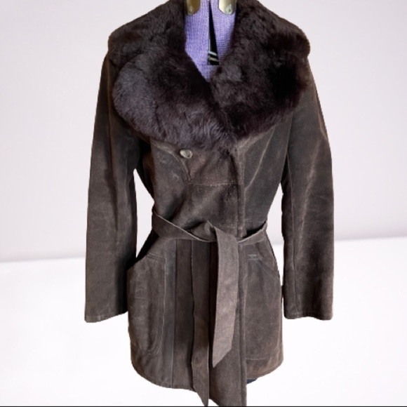 Vintage Faux Fur Trimmed Suede Coat by AF Originals NY Medium - Picture 14 of 14
